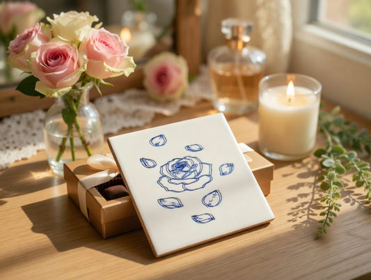 Drunk on Love Double Rose 6x6 Ceramic Tile | Laser Engraved Blurred Bloom Wall Art or Backsplash Accent