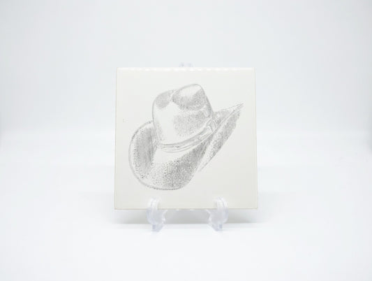 Classic Cowboy Hat 6x6 Ceramic Tile | Laser Engraved Western Brim Wall Art or Backsplash Icon