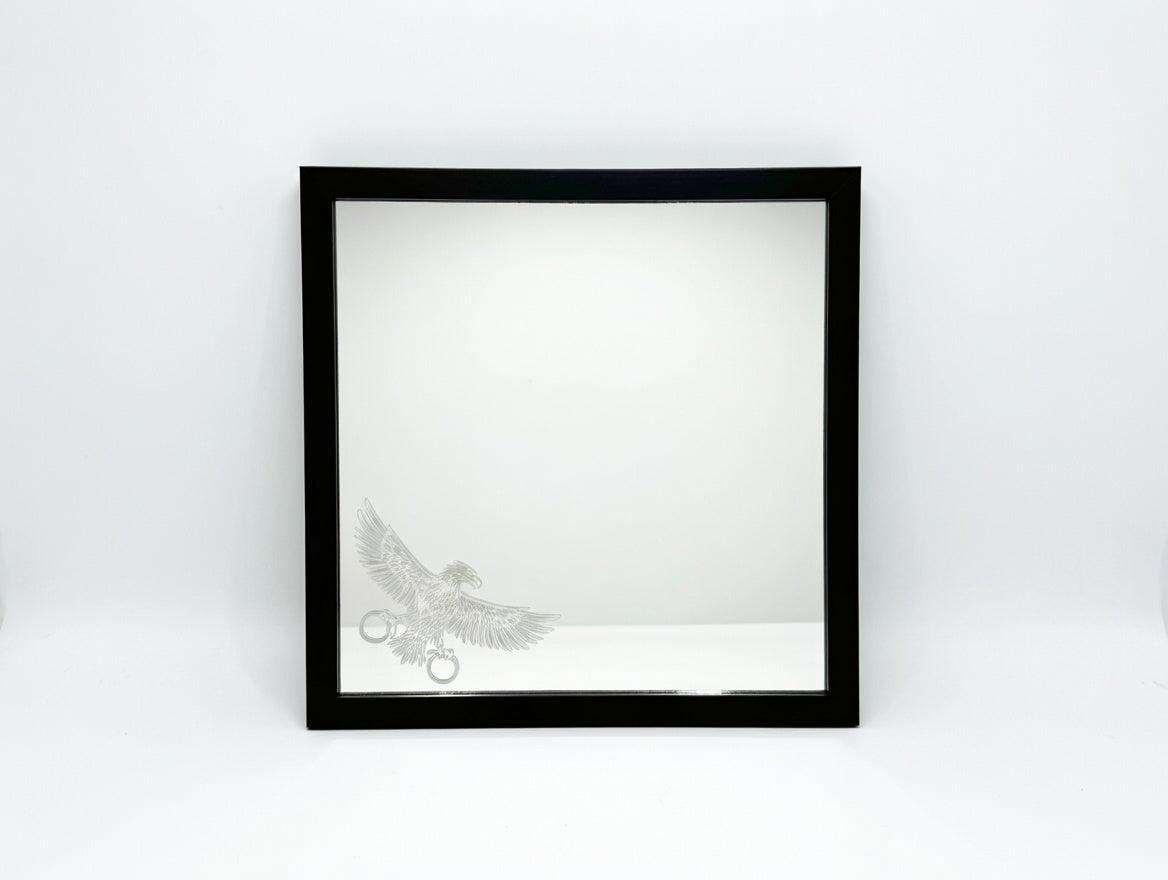 Patriotic Eagle 8x8 Mirror | Laser Engraved Freedom Bird Wall Art or Desk Decor