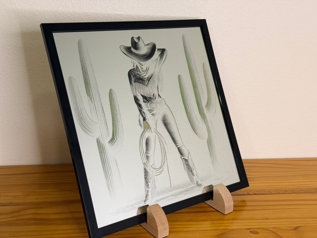 Cowgirl with Lasso 12x12 Mirror | Hand Painted Laser Engraved Western Cowgirl Wall Art
