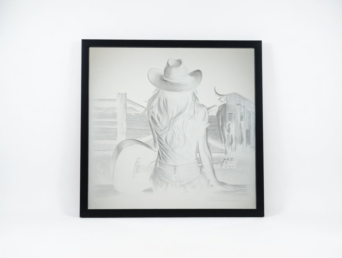 Cowgirl & Longhorn 12x12 Mirror | Hand-Finished Laser Engraved Western Ranch Wall Art