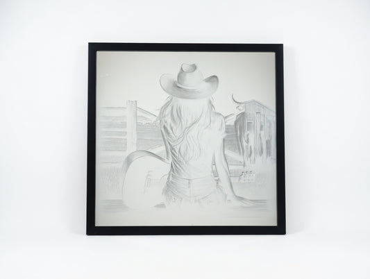 Cowgirl & Longhorn 12x12 Mirror | Hand-Finished Laser Engraved Western Ranch Wall Art