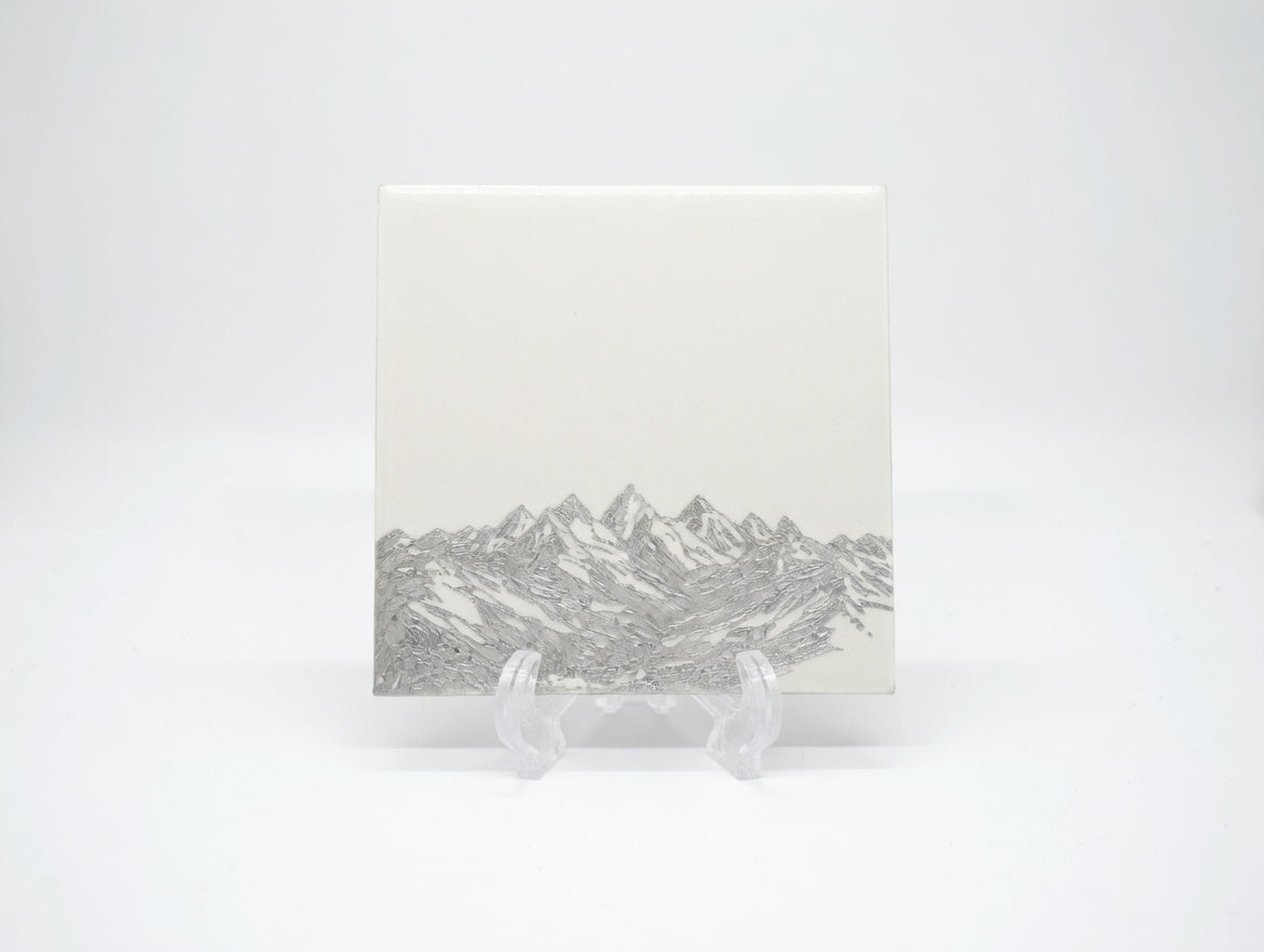 Majestic Morning Mountain Range 6x6 Ceramic Tile | Laser Engraved Nature Peak Wall Art or Backsplash Insert