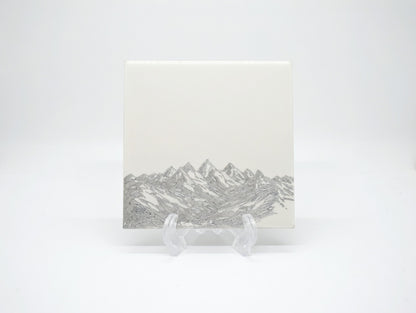 Majestic Morning Mountain Range 6x6 Ceramic Tile | Laser Engraved Nature Peak Wall Art or Backsplash Insert