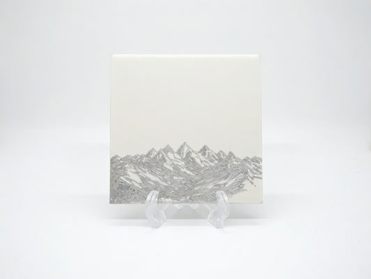 Majestic Morning Mountain Range 6x6 Ceramic Tile | Laser Engraved Nature Peak Wall Art or Backsplash Insert