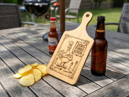 Zero Forks Given Rooster 11x5 Bamboo Charcuterie Board | Laser Engraved Sassy Kitchen Serving Platter or Wall Accent
