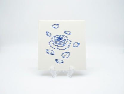 Drunk on Love Double Rose 6x6 Ceramic Tile | Laser Engraved Blurred Bloom Wall Art or Backsplash Accent