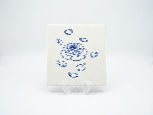 Drunk on Love Double Rose 6x6 Ceramic Tile | Laser Engraved Blurred Bloom Wall Art or Backsplash Accent