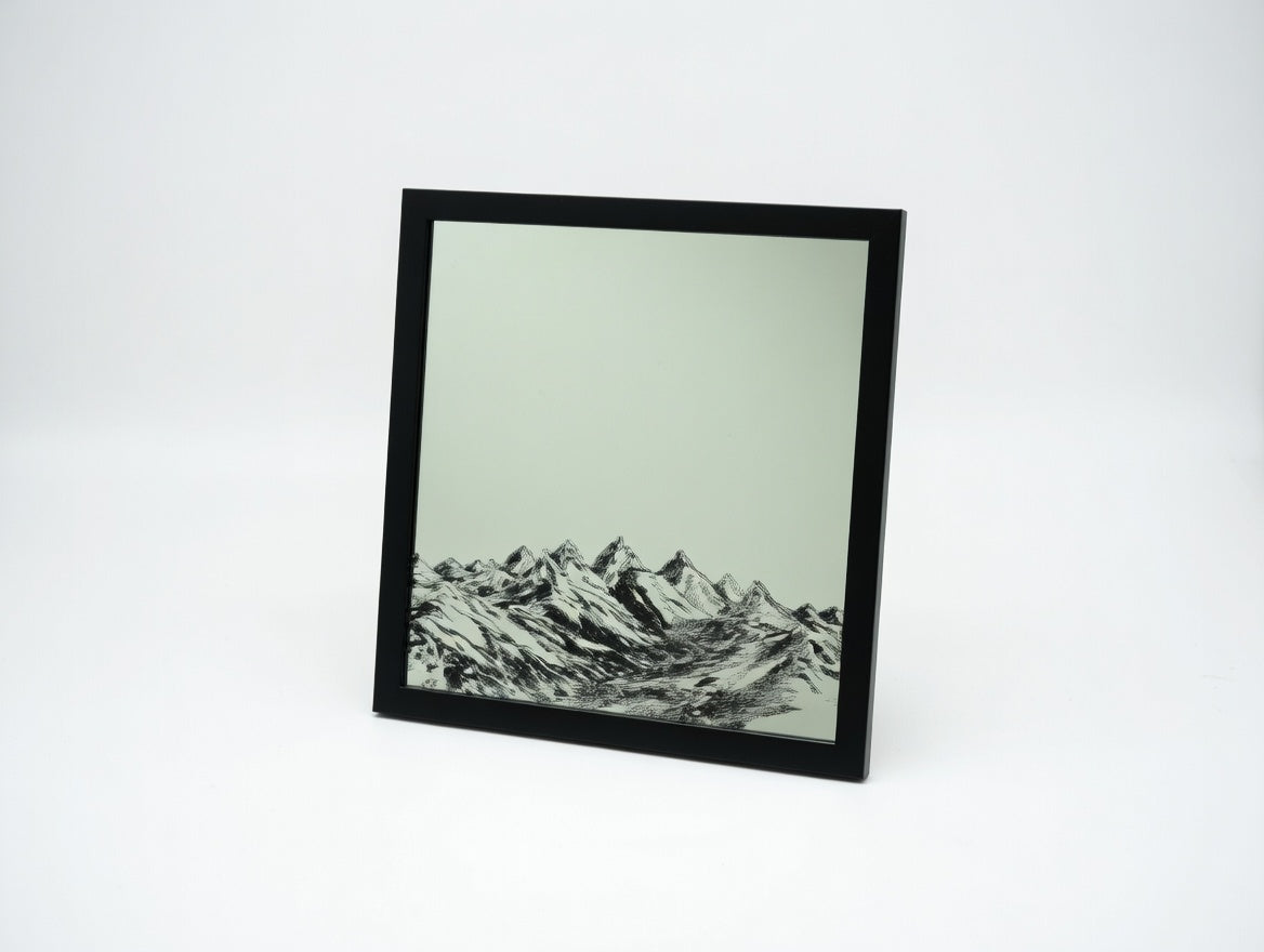 Majestic Mountain Range 8x8 Mirror | Laser Engraved Alpine Peak Wall Art or Desk Decor