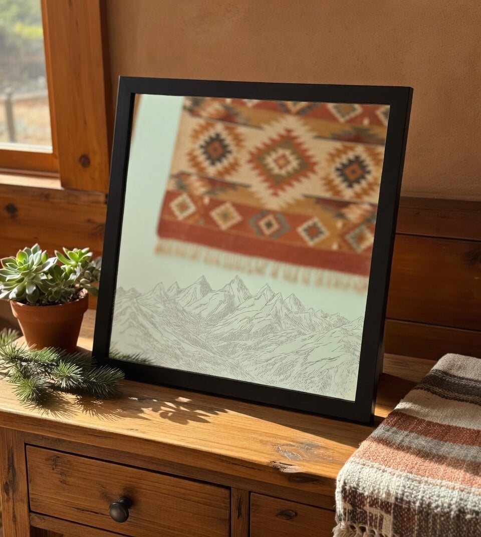 Majestic Morning Mountain Range 8x8 Mirror | Laser Engraved Alpine Peak Wall Art or Desk Decor