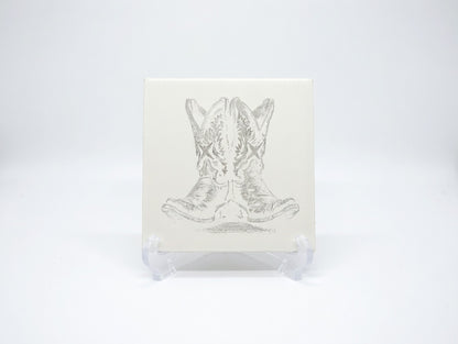 Western Cowboy Boots 6x6 Ceramic Tile | Laser Engraved Desert Boot Wall Art or Backsplash Accent