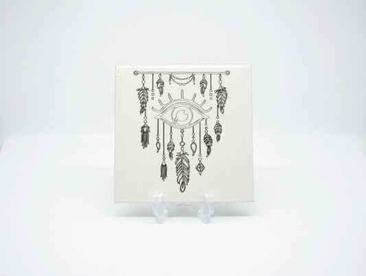 An Eye for Evil Dreamcatcher 6x6 Ceramic Tile | Laser Engraved Boho Protection Wall Art or Backsplash Talisman