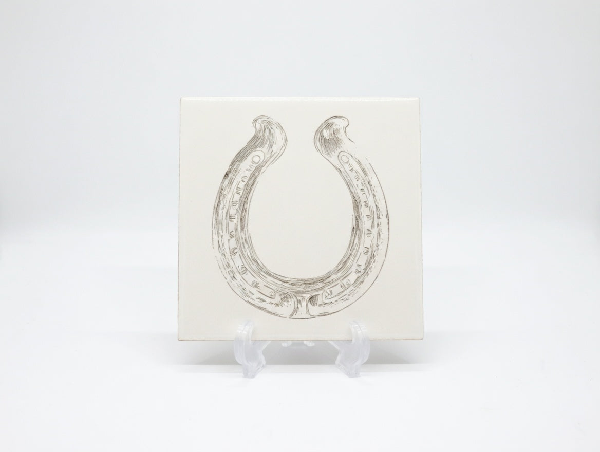 Lucky Horseshoe 6x6 Ceramic Tile | Laser Engraved Good Fortune Wall Art or Backsplash Charm