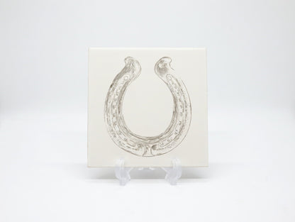 Lucky Horseshoe 6x6 Ceramic Tile | Laser Engraved Good Fortune Wall Art or Backsplash Charm