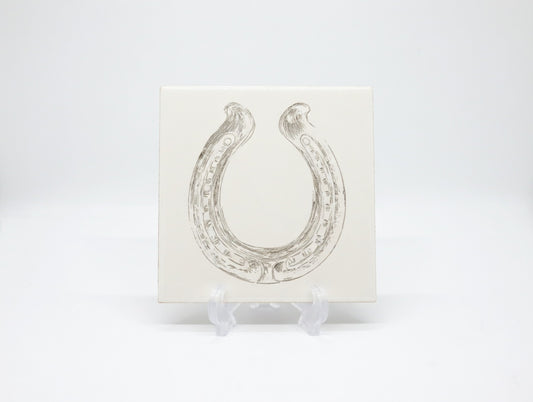 Lucky Horseshoe 6x6 Ceramic Tile | Laser Engraved Good Fortune Wall Art or Backsplash Charm