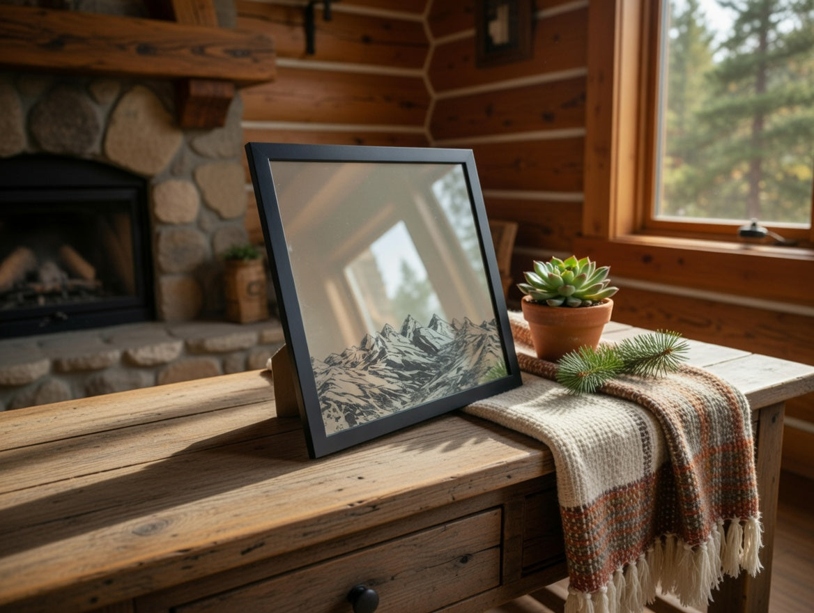 Majestic Mountain Range 8x8 Mirror | Laser Engraved Alpine Peak Wall Art or Desk Decor
