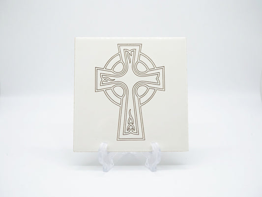 Celtic Knot Cross 6x6 Ceramic Tile | Laser Engraved Irish Heritage Wall Art or Backsplash Emblem