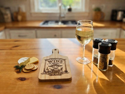 Cooking with Wine Is Part of the Process Cow 11x5 Bamboo Charcuterie Board | Laser Engraved Witty Kitchen Serving Tray or Display Accent