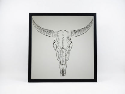 Longhorn Skull 12x12 Mirror | Hand-Finished Laser Engraved Western Cattle Skull Wall Art