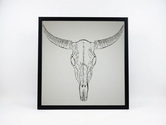 Longhorn Skull 12x12 Mirror | Hand-Finished Laser Engraved Western Cattle Skull Wall Art