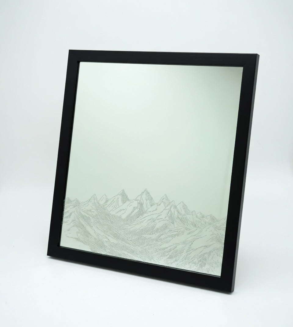 Majestic Morning Mountain Range 8x8 Mirror | Laser Engraved Alpine Peak Wall Art or Desk Decor
