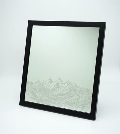 Majestic Morning Mountain Range 8x8 Mirror | Laser Engraved Alpine Peak Wall Art or Desk Decor