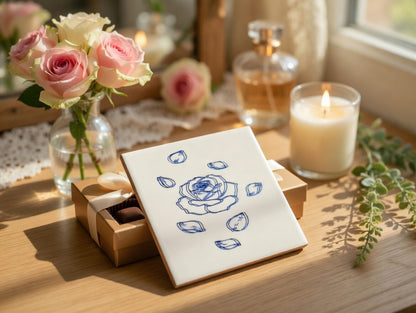 Drunk on Love Double Rose 6x6 Ceramic Tile | Laser Engraved Blurred Bloom Wall Art or Backsplash Accent