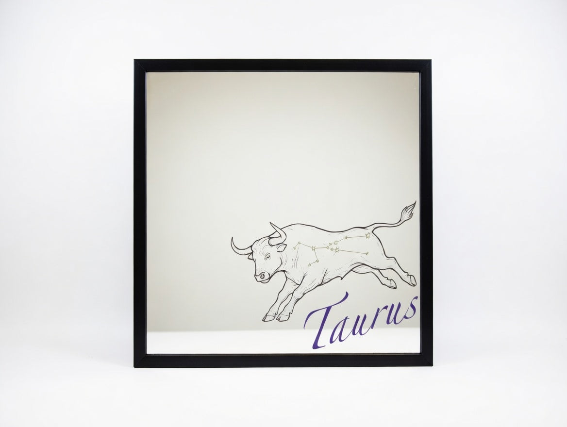 Taurus Zodiac 12x12 Mirror | Hand Painted Laser Engraved Bull Constellation Wall Art