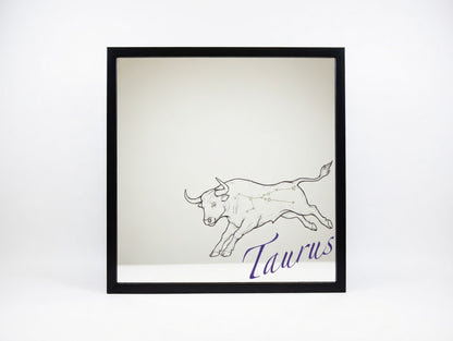 Taurus Zodiac 12x12 Mirror | Hand Painted Laser Engraved Bull Constellation Wall Art