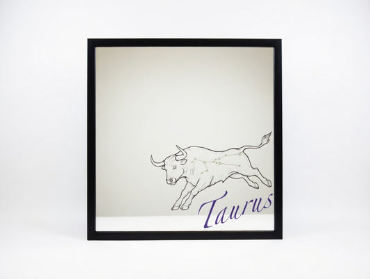 Taurus Zodiac 12x12 Mirror | Hand Painted Laser Engraved Bull Constellation Wall Art