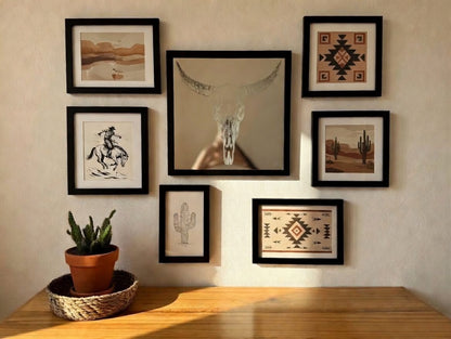 Longhorn Skull 12x12 Mirror | Hand-Finished Laser Engraved Western Cattle Skull Wall Art