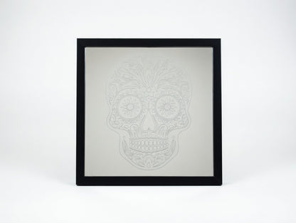 Ornate Sugar Skull 8x8 Mirror | Hand Painted Laser Engraved Day of the Dead Wall Art or Desk Decor