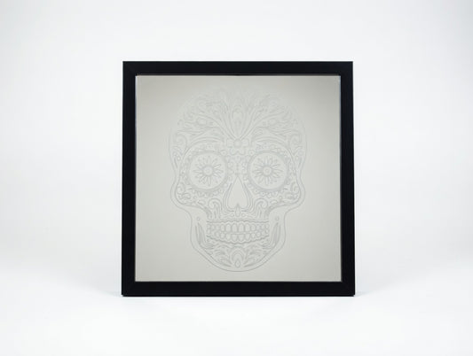 Ornate Sugar Skull 8x8 Mirror | Hand Painted Laser Engraved Day of the Dead Wall Art or Desk Decor